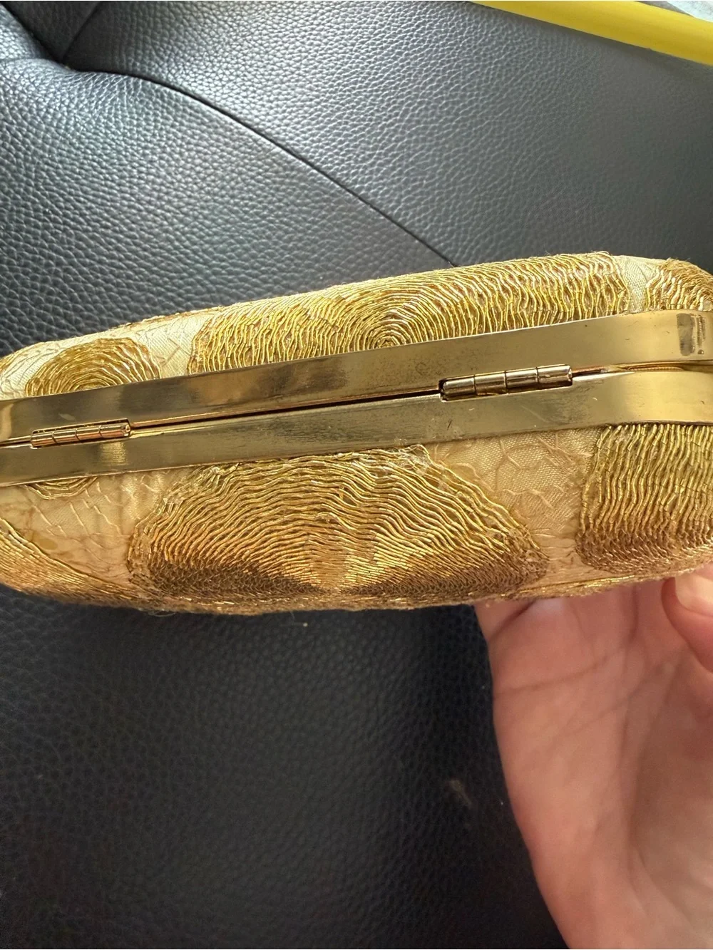 Gold Metallic Swirl Hard Box Evening Clutch Ring Clasp